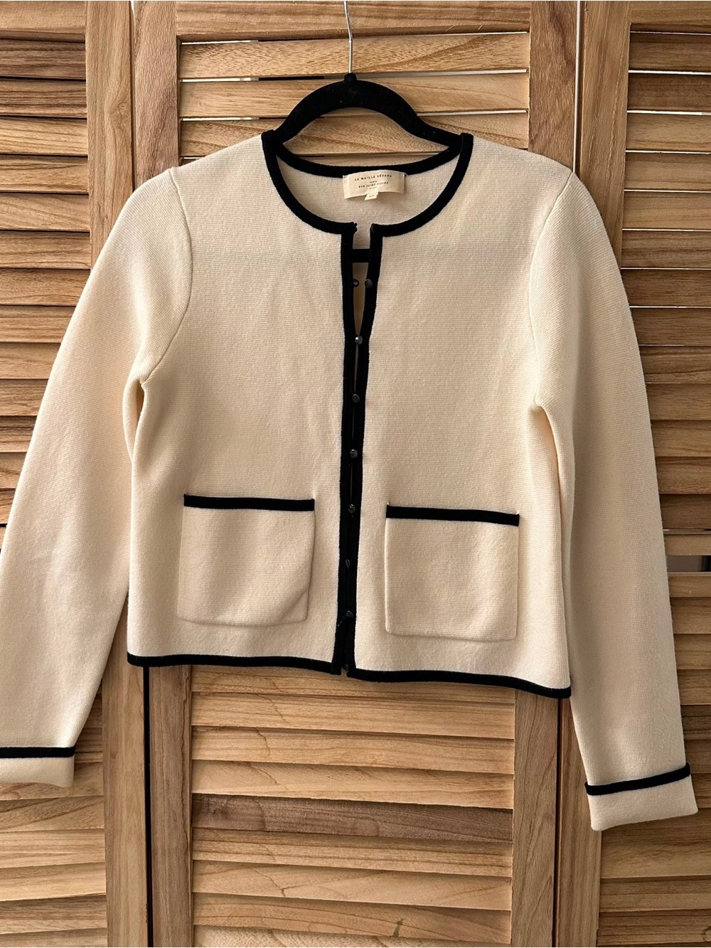 Sezane Brielle Cardigan in Ecru/ Black Size XS - Picture 3 of 6